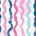 Mermaid pastel seamless pattern with ink brush ornaments