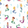 Mermaid pattern. Child mermaids artwork for clothes. Pretty magic underwater girl fashion print. Summer dream vector