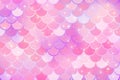 Mermaid pink background with scale and stars. Iridescent glitter fish tail pattern. Kawaii vector texture.