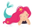 Mermaid with Pink Hair Floating Underwater Vector Illustration Royalty Free Stock Photo