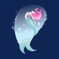 Mermaid with pink hair. Mermaid in the sea.