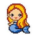 Pixel art mermaid with blonde hair. Vector illustration
