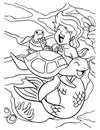 Mermaid Playing with Turtle Coloring Page for Kids