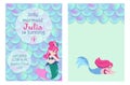 Mermaid poster. Girl birthday party invitation or greeting card. Cute little underwater princess. Fish scale pattern Royalty Free Stock Photo