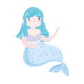 Mermaid princess blue hair character cartoon isolated icon design white background