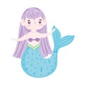 Mermaid princess blue tail character cartoon isolated icon design white background
