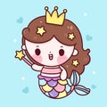 Mermaid princess cartoon holding magic wand with heart