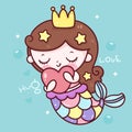 Mermaid princess cartoon hug heart kawaii animal Royalty Free Stock Photo