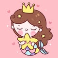 Mermaid princess cartoon hug star fish kawaii animal Royalty Free Stock Photo