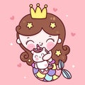 Mermaid princess cartoon hug unicorn pony child kawaii animal