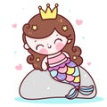 Mermaid princess cartoon sit on rock kawaii animal Royalty Free Stock Photo