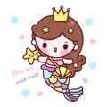 Mermaid princess cartoon with star fish kawaii animal