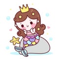 Mermaid princess cartoon with starfish kawaii animal Royalty Free Stock Photo