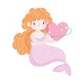 Mermaid princess heart love cartoon isolated icon design white background