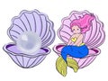 Mermaid Princess and pearl jewely seashell shellfish isolated elements