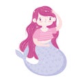 Mermaid princess pink hair character cartoon isolated icon design white background Royalty Free Stock Photo