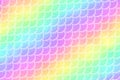 Mermaid rainbow background with scales. Iridescent glitter fish tail pattern. Marine holographic backdrop. Kawaii vector