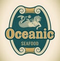 Mermaid seafood label Royalty Free Stock Photo