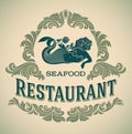 Mermaid seafood restautant label