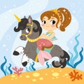 Mermaid and seahorse under the sea vector illustration Royalty Free Stock Photo