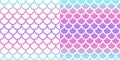 Mermaid seamless pattern set. Pink and blue holographic mermaid scale background. Fish scale pattern. Vector