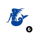 Mermaid silhouette logo. Blue young female marine creation.