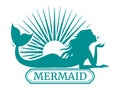 Mermaid silhouette and sun label design Royalty Free Stock Photo