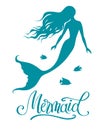 Mermaid silhouette vector illustration isolated on white background Royalty Free Stock Photo