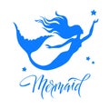 Mermaid silhouette vector illustration isolated on white background Royalty Free Stock Photo