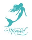 Mermaid  silhouette vector  illustration isolated on white background Royalty Free Stock Photo