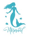 Mermaid  silhouette vector  illustration isolated on white background Royalty Free Stock Photo