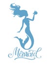 Mermaid  silhouette vector  illustration isolated on white background Royalty Free Stock Photo