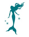 Mermaid  silhouette vector  illustration isolated on white background Royalty Free Stock Photo