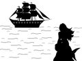 Mermaid siren ship silhouette ancient mythology fantasy Royalty Free Stock Photo