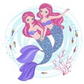 MERMAID SISTERS Cartoon Tropical Princess Vector Illustration Set