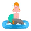 Mermaid Sits on rock and Crying. Mythical sad woman with fish ta