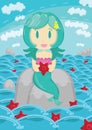 Mermaid sitting on a rock. Vector illustration decorative background design Royalty Free Stock Photo