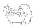 Mermaid splashing in the bathroom. Cute cartoon character for emoji, sticker, pin, patch, badge.