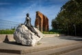 Mermaid statue and church ruins in Trzesacz, Baltic sea, Poland.