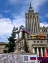 Mermaid statue with Russian flag, in Warsaw during Euro 2012 to welcome fans. Warsaw, Poland