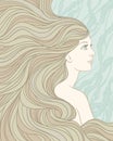 Mermaid with streaming blondy hair, hand drawn vector illustration