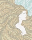 Mermaid with streaming blondy hair, hand drawn vector illustration