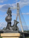 Mermaid and Swietokrzyski bridge in Warsaw, Poland