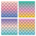 Mermaid tail pattern set. Paper cut out 3d fish skin background. Pastel spectrum colors.