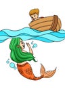 Mermaid Talking to a Boy in the Boat Clipart