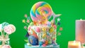 Mermaid Theme Candyland Cake With Glitter Tails, Shells And Sea Creatures.