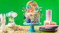 Mermaid theme candyland cake with glitter tails, shells and sea creatures.