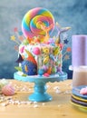 Mermaid theme candyland cake with glitter tails, shells and sea creatures.