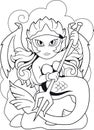 Mermaid with a trident in his hands, coloring book, funny illustration