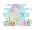 Mermaid turtle crab coral reef cartoon the sea Royalty Free Stock Photo